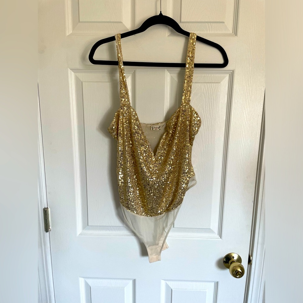 Free People gold sequin bodysuit NWOT